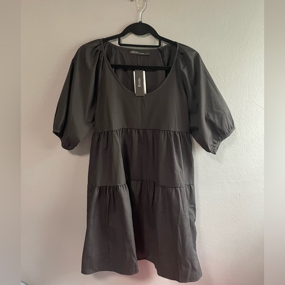 NWT Zanzea black short balloon sleeves tiered mini babydoll dress. Size Small - Picture 1 of 5